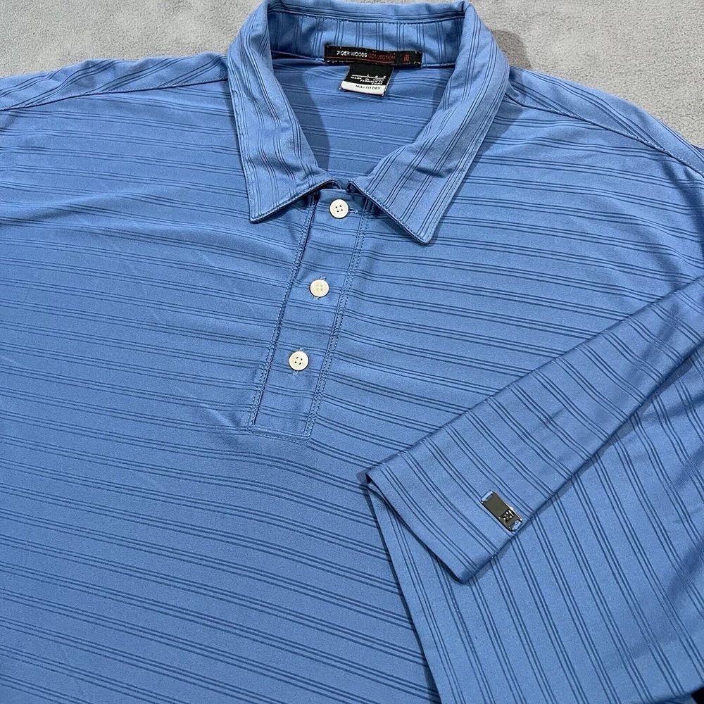 Nike Tiger Woods Collection Golf Polo Shirt Mens‎ Large Blue Dri Fit Ribbed
